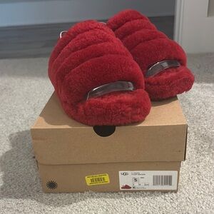 UGG Red Sandals Plush Open-Toe Comfort